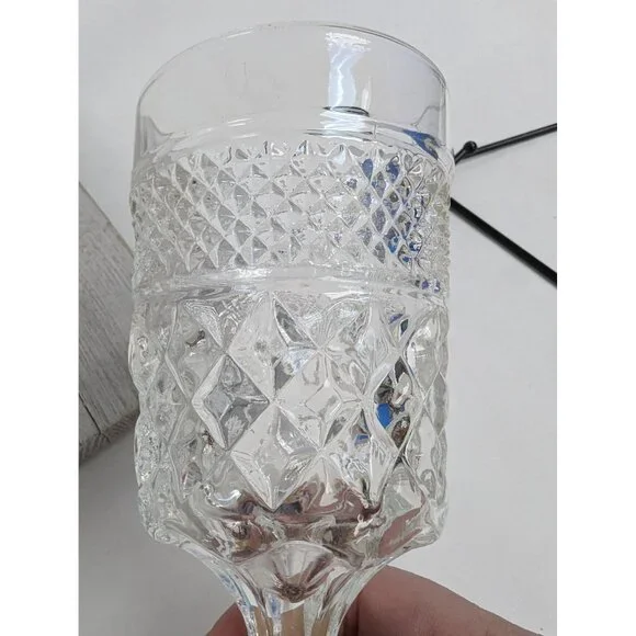 Set 4 Wexford Anchor Hocking Glass Water Goblets 6 5/8" Diamond Cut Stemmed - Picture 6 of 6
